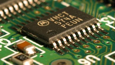 A microchip and circuit board in close view